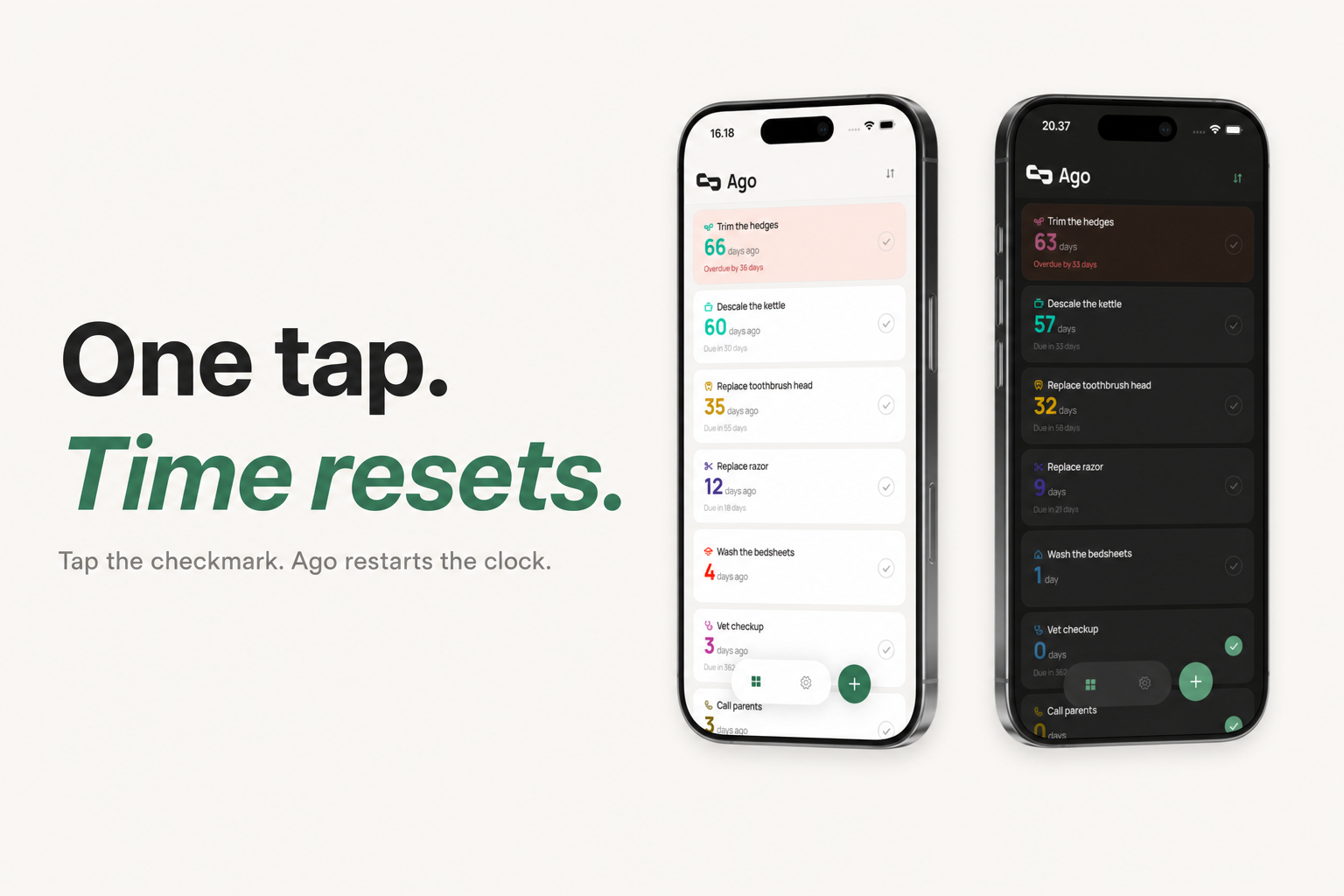 Ago in light and dark mode, both driven by the same design tokens